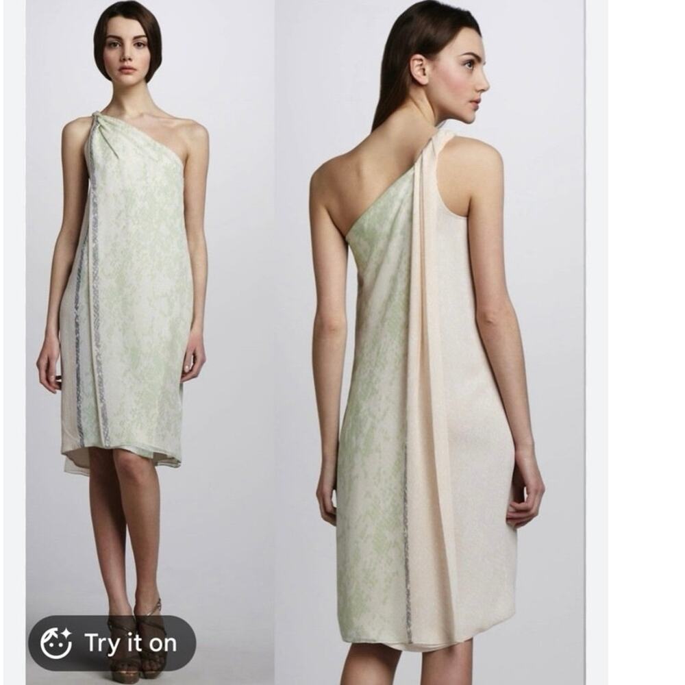 DVF Diane von Furstenberg Silk One Shoulder Snake Print Shift Dress Size 10